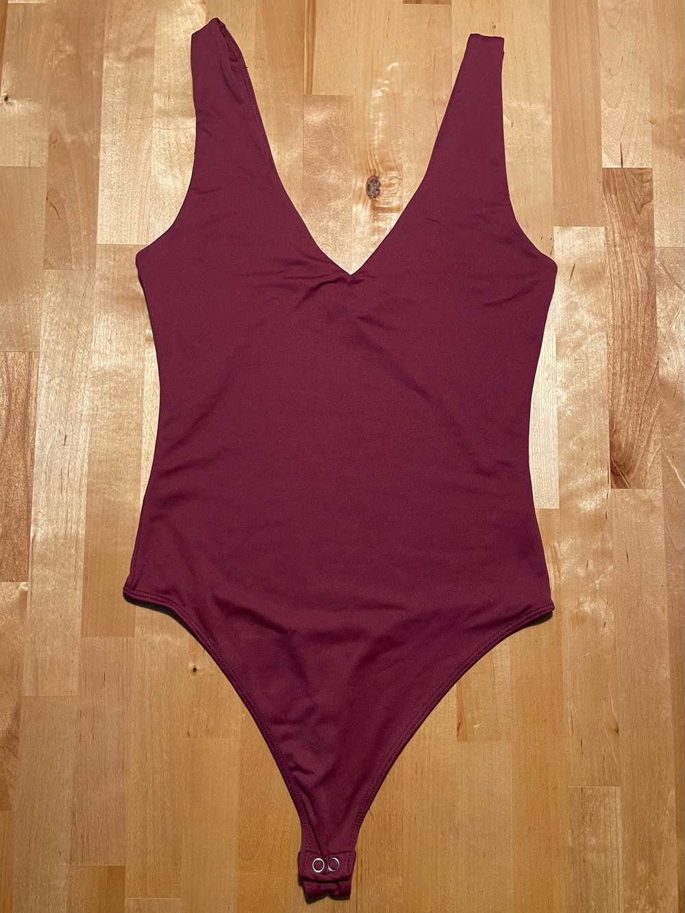 SECOND SKIN by RD Style Deep V-Neck Bodysuit Burgundy XS